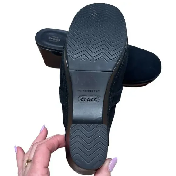 CROCS Sarah Women's 8 Black Suede Clog Slip On Mule Triple Comfort Lightweight - Picture 12 of 16